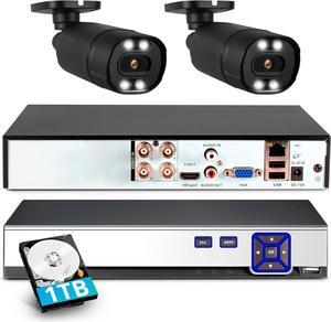 Gadpiparty TOWODE 4CH Security Camera System 1080P 4-Channel Hybrid 5-in-1 DVR Security Video Recorder with 2pcs 5MP Cameras 24/7 Recording,Mobile APP & PC Remote Pre-Installed 1TB Hard Drive