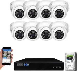 Gadpiparty GW Security 8 Channel 4K NVR 5MP H.265 IP Surveillance Security Camera System with 8-Piece Super HD 1920P Weatherproof Video & Audio PoE Security Dome Cameras, AI Human Detection