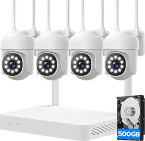 Gadpiparty Wireless Security Camera System,10CH Home Security Camera System Wireless with 500GB HDD for 24/7 Recording,Auto Tracking,Color Night Vision,2-Way Audio,0 Monthly Fee
