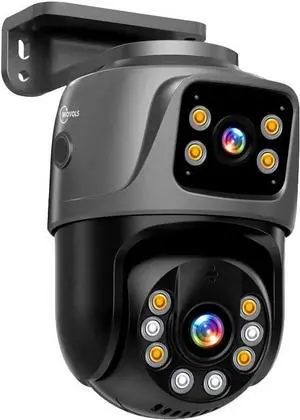 Gadpiparty MOVOLS Dual-Lens PoE Security Camera 6MP Pan/Tilt PoE 360 Camera Outdoor, Person/Vehicle Detect, Spotlight Siren, Color Night Vision, Work Alone or Connect with Appointed NVR System