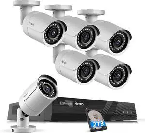 Gadpiparty 4K PoE Security Camera System, 6X 8MP Wired Bullet IP PoE Cameras with Mic, AI Human Vehicle Detection, 100ft IR Night Vision, 4K 8 Channel NVR 2TB HDD for Home 24/7 Recording, PB37F0608-8M