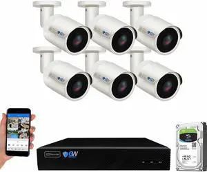 Gadpiparty GW Security 8 Channel 4K NVR 8MP AI Human & Vehicle Detection Security Camera System with 6 UHD 4K 2160P Microphone PoE Outdoor/Indoor Waterproof IP Security Bullet Cameras (White)