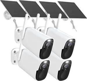 Gadpiparty 2K QHD Solar Security Cameras Wireless Outdoor WiFi, 12000mah Battery, IP66 Waterproof, Two-Way Audio, Color Night Vision, Motion Sensor-4PACK BW4PLUS with Solar Panel