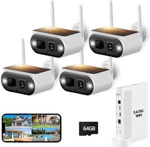 Gadpiparty Solar Security Cameras System - 2K Wireless Outdoor Surveillance 4 Camera Kit with 10CH 4K 5G/2.4G WiFi Pro NVR 64GB SD Card Human Detection No Monthly Fee Color Night Vision 2-Way Audio