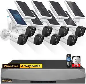 Gadpiparty Solar Battery 100% Wire-Free 2-Way Audio 2-Antennas Enhance PIR Detection Outdoor Surveillance Camera System Solar Powered Battery Cameras System