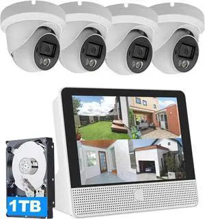 Gadpiparty 16CH Expandable PoE Security Camera System with All-in-One 10.1" LCD 4K NVR Monitor, 4Pcs 5MP PoE Cameras, Smart Dual Light, Two Way Talk, Plug & Play, 1TB HDD, Human Vehicle Detection