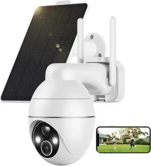 Gadpiparty Solar Security Cameras Wireless Outdoor, 2K Pan Tilt 360° Full View WiFi Camera with Ultra HD Color Night Vision/PIR Sensor/2-Way Talk 2.4GHZ Wi-Fi