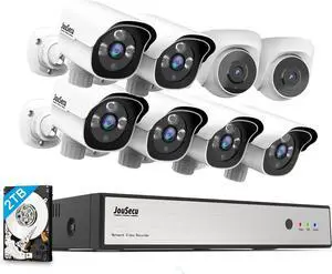 Gadpiparty 8CH Home Security Camera System, 8pcs Wired 3MP PoE IP Cameras for Outdoor and Indoor, One-Way Audio, 8 Channel NVR with 2TB HDD for 24-7 Recording, Night Vision