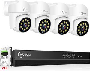 Gadpiparty MOVOLS PoE Security Camera System, 4 x 8MP(4K) Pan/Tilt PoE 360 Camera Outdoor, Person/Vehicle Detect, Spotlight Siren, Color Night Vision, 8CH 8MP NVR with 2TB HDD