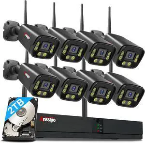 Gadpiparty 5MP 8CH Wireless Security Camera System, 8pcs 5MP WiFi Cameras with 2-Way Audio/Motion Detection/Colour Night Vision, H.265+ Video Compression, Metal Housing, IP67 Waterproof, 2TB HDD