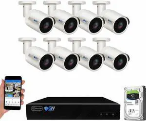 Gadpiparty GW Security 8 Channel 4K NVR 8MP AI Human & Vehicle Smart Detection Security Camera System with 8 UHD 4K 2160P Microphone PoE Outdoor/Indoor Weatherproof IP Security Bullet Camera (White)