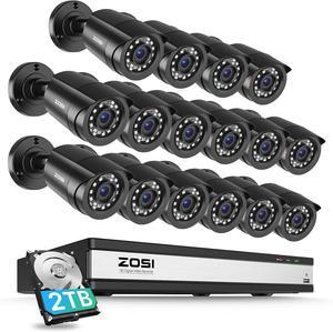 Gadpiparty ZOSI 3K Lite 16CH 16pcs Wired 1080P Security Camera System, AI Human Vehicle Detection, Night Vision, H.265+ 16 Channel CCTV DVR with 2TB HDD for 24/7 Recording