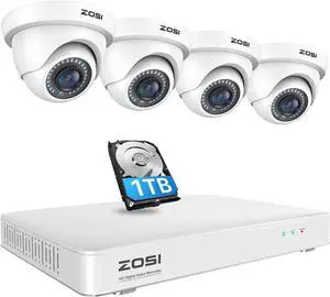 Gadpiparty ZOSI 1080P 8 Channel Security Camera System with 1TB HDD,H.265+ 3K Lite 8CH Security DVR Recorder with 4pcs HD 1920TVL 1080P Outdoor Weatherproof CCTV Cameras,Motion Alert,Remote Access