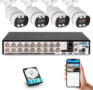 Gadpiparty Fuers 16Channel Security DVR Recorder 16CH Hybrid 6-in-1 DVR Recorder with 4pcs 5MP Cameras for Surveillance Camera 24/7 Recording,Mobile APP & PC Remote Pre-Installed 1TB Hard Drive