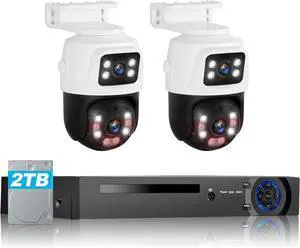 Gadpiparty Cameras System for Home Security,8 CH POE NVR Wired Camera System with 2 X 6MP Dual Lens Night Vision Detection,2TB HDD, 2-Way Talk,360°View Video Surveillance for House,Indoor/Outdoor