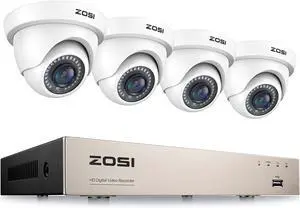Gadpiparty ZOSI H.265+ 5MP Lite 8 Channel CCTV DVR with 4 pcs 2MP Indoor Outdoor Dome Cameras,8CH 1080P Hybrid 4-in-1 1920TVL HD TVI Surveillance Video Recorder Security Camera Kit