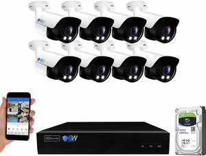 Gadpiparty GW Security 8 Channel 4K NVR H.265 8MP Fulltime Color Night Vision Security Camera System with 8 UltraHD 4K IP Two-Way Audio Outdoor PoE Security Cameras, Smart AI Human & Car Detection