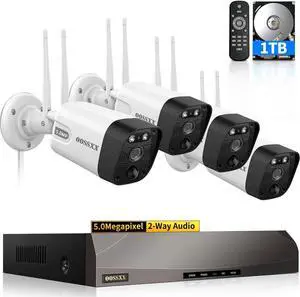 Gadpiparty (5.5MP & PIR Detection) 2-Way Audio Dual Antennas Enhance WiFi Wireless Camera System 3K 5.0MP 1944P Security Surveillance DVR Set 4Cams-1TB