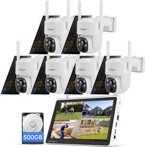 Gadpiparty Home Solar Securiy Camera System, 6pcs PTZ Wireless Battery Powered Surveillance Cameras, 10CH Monitor NVR with 500G HDD, Human Detection Outdoor Solar Wireless CCTV Kits