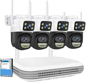 Gadpiparty 6MP HD Wireless Dual Lens PTZ WiFi IP Home Security Camera System 8CH NVR H.265 Video Surveillance Set CCTV Kit(2T,8CH NVR and 4 Cam)