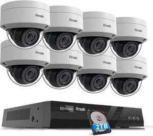 Gadpiparty PoE Security Camera System 4K, 8X 8MP IK10 Vandal Proof Dome Cameras Outdoor, AI Human Vehicle Detection, 100ft IR Night Vision Built-in Microphone, 4K 8CH PoE NVR 2TB HDD, PD54A0808-8M
