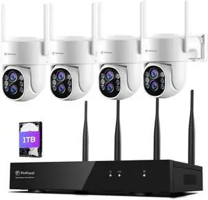 Gadpiparty Wireless Security Camera System, 4pc 2K PTZ Outdoor Security Camera, 360° View, AI Detection, Color Night Vision, 16CH Pro NVR, WIFI6 2.4G & 5G, 1TB HDD Local Recording, No Subscription