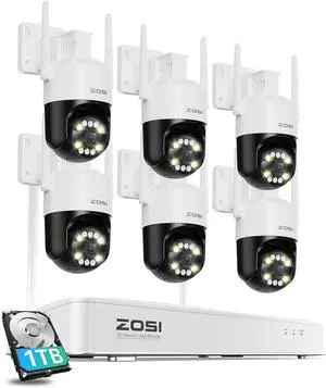 Gadpiparty ZOSI 3K 5MP Wi-Fi 6 Security Camera System Wireless,6pcs WiFi Pan Tilt Cameras,Person Vehicle Detection,Motion Track,Color Night Vision,2 Way Audio