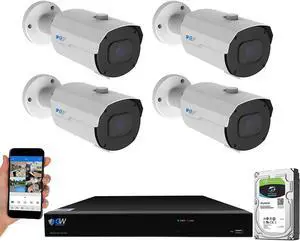 Gadpiparty GW Security 8 Channel NVR 4K 8MP PoE 4X Motorized Optical Zoom Security Camera System with 4 x 4K 8MP IP Microphone Waterproof Smart AI Bullet Camera, Face Recognition/Human/Vehicle Detect