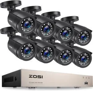 Gadpiparty ZOSI 3K Lite 8CH Home Security Camera System Outdoor Indoor, 5MP Lite 8 Channel CCTV DVR, 8pcs 1080P 1920TVL Bullet Cameras (No HDD)