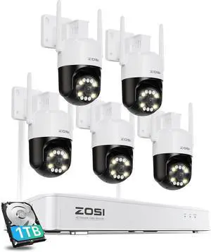 Gadpiparty ZOSI 3K 5MP Wi-Fi 6 Security Camera System Wireless,5pcs WiFi Pan Tilt Cameras,Person Vehicle Detection,Color Night Vision,2 Way Audio,8CH 4K NVR with 2TB HDD for 24/7 Recording,Plug-in