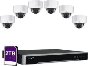 Gadpiparty LINOVISION 4K Security Camera System with 8 Channel 4k Hik Connect PoE NVR, (6) 8MP Outdoor PoE Dome Cameras with Mic for One Way Audio, 2TB HDD, Guarding Vision App, for Retail Store, War