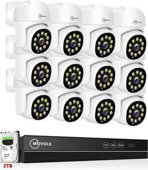 Gadpiparty MOVOLS PoE Security Camera System, 12 x 8MP(4K) Pan/Tilt PoE 360 Camera Outdoor, Person/Vehicle Detect, Spotlight Siren, Color Night Vision, 8CH 8MP NVR with 2TB HDD