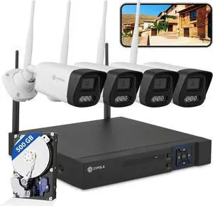 Gadpiparty Zypola® Wireless Security Camera System, 4CH NVR with 500GB HDD, 4pcs 2MP WiFi Cameras, HD Video, Night Vision, Weatherproof, Motion Detection for Home & Business
