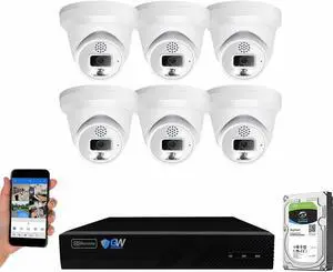 Gadpiparty GW Security 8 Channel 8MP Fulltime Color Night Vision 4K NVR Security Camera System with 6 UltraHD 4K IP Two-Way Audio Outdoor/Indoor Smart AI Human Vehicle Detection PoE Dome Cameras