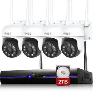 Gadpiparty REIGY 5MP WiFi Security Camera System with 2TB Hard Drive Preinstalled, 4K Outdoor Home Surveillance Set 10CH NVR + 4X 1920P IP PT Cam, 2-Way Audio Color Night Vision Motion Detection