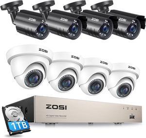 Gadpiparty ZOSI 8 Channel Home Security Cameras System with 1TB Hard Drive,H.265+ 5MP Lite 8CH HD-TVI CCTV DVR Surveillance Video Recorder and 8pcs 1080P HD 1920TVL Outdoor Cameras with Night Vision