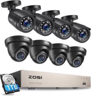 Gadpiparty ZOSI 8CH 5MP Lite Security Camera System Outdoor, 8 Channel H.265+ 5MP Lite CCTV DVR with 1TB Hard Drive and 8X1920TVL 1080P Home Surveillance Cameras,80ft Night Vision,Remote Access