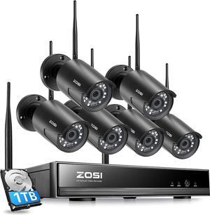 Gadpiparty ZOSI Wireless Security Camera System, 2K H.265+ 8CH 3MP NVR Recorder with 6x1080P Auto Match WiFi IP Camera Outdoor Indoor,Night Vision,Motion Alert, Remote Access (1TB Hard Drive)