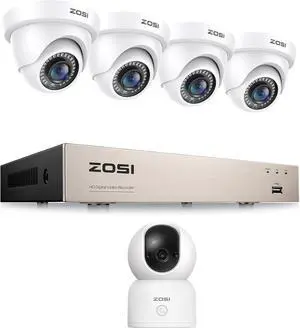 Gadpiparty ZOSI 8CH 4PCS 1080P H.265+ Home Security Dome Camera System&Indoor Pan/Tilt Smart Security Camera,C518 2K 360 Degree Baby and Pet Monitor,2.4G/5G Dual-Band WiFi Home Cam with Phone App
