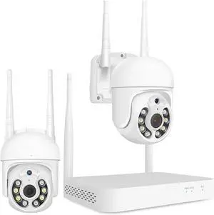 Gadpiparty 5MP WiFi CCTV PTZ Camera Security System Kit, 10CH NVR AI Motion Tracking Color Night Vision IP Camera Surveillance System(None,10CH NVR 2 Cameras_E/U)