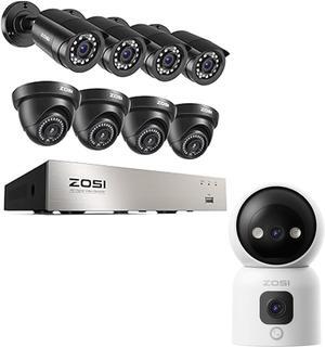 Gadpiparty ZOSI 3K Lite 8CH Home Security Camera System Outdoor,8Channel H.265+ CCTV DVR,8pcs 1080p Weatherproof Surveillance Bullet Dome Cameras,Night Vision&2K Dual-Lens Indoor Camera C528D