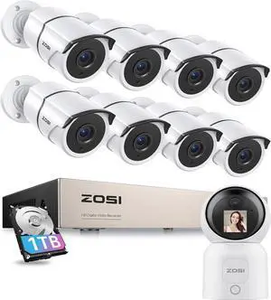 Gadpiparty ZOSI 8CH 3K Lite 8pcs Lite Home Security Camera System with 1TB HDD,AI Human Vehicle Detection,Night Vision&4MP 2 Way Video C519M 360° View Baby/Pet Dog Monitor WiFi Smart Camera
