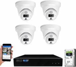 Gadpiparty GW Security 8 Channel 8MP Fulltime Color Night Vision 4K NVR Security Camera System with 4 UltraHD 4K IP Two-Way Audio Outdoor/Indoor Smart AI Human Vehicle Detection PoE Dome Cameras