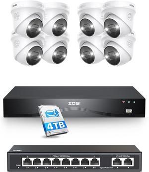 Gadpiparty ZOSI 24CH 8pcs 4K PoE Security Camera System, 16 Port 24CH 8MP NVR with 4TB HDD & 8 Port Gigabit PoE Switch, Person/Vehicle Detection, 2 Way Audio, Dual-Disk Backup, Indoor/Outdoor Use