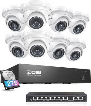 Gadpiparty ZOSI 4K PoE Security Camera System with 2TB Hard Drive,8 Port Gigabit PoE Switch with 2 Gigabit Uplink Port