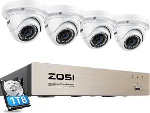Gadpiparty ZOSI 8CH PoE Home Security Camera System with 1TB Hard Drive, 4pcs 3K 5MP Indoor Outdoor IP Dome Cameras Outdoor Indoor