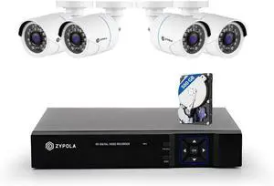 Gadpiparty Zypola® 8Channel DVR Surveillance System, Pre-Installed 500GB Hard Drive, White Outdoor/Indoor HD Security Cameras, Night Vision, Motion Detection, Remote Viewing