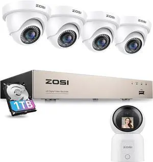 Gadpiparty ZOSI 8CH 3K 4pcs Lite Home Security Camera System with 1TB HDD,AI Human Vehicle Detection,Night Vision&4MP 2 Way Video C519M 360° View Baby/Pet Dog Monitor WiFi Smart Camera