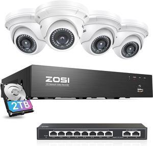 Gadpiparty ZOSI 8CH 4K PoE Security Camera System with 2TB Hard Drive,8 Port Gigabit PoE Switch with 2 Gigabit Uplink Port