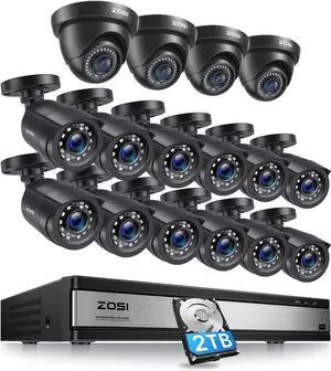 Gadpiparty ZOSI 16CH 16PK 1080P Full HD Outdoor Security Cameras System, 16 Channel Surveillance DVR with 2TB HDD Built-in, 12 x Wired 2MP Bullet Security Camera & 4 x Dome Security Cameras